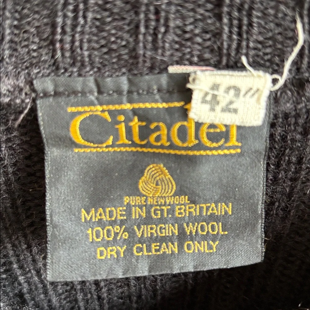Citadel sweater men's black wool commando military shoulder‎ & elbow Patches 42